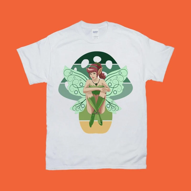 T-shirts aux champignons de fée verte, rire en direct et croire aux fées Champignon de fée verte, ailes de fée fantaisie bel esprit mythique vert