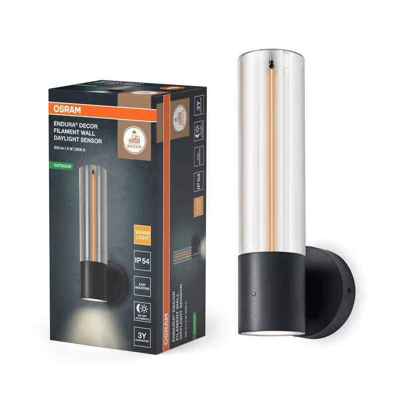 OSRAM ENDURA® Decor Filament Applique extérieure avec capteur de lumière du jour 8W IP54 Gris foncé