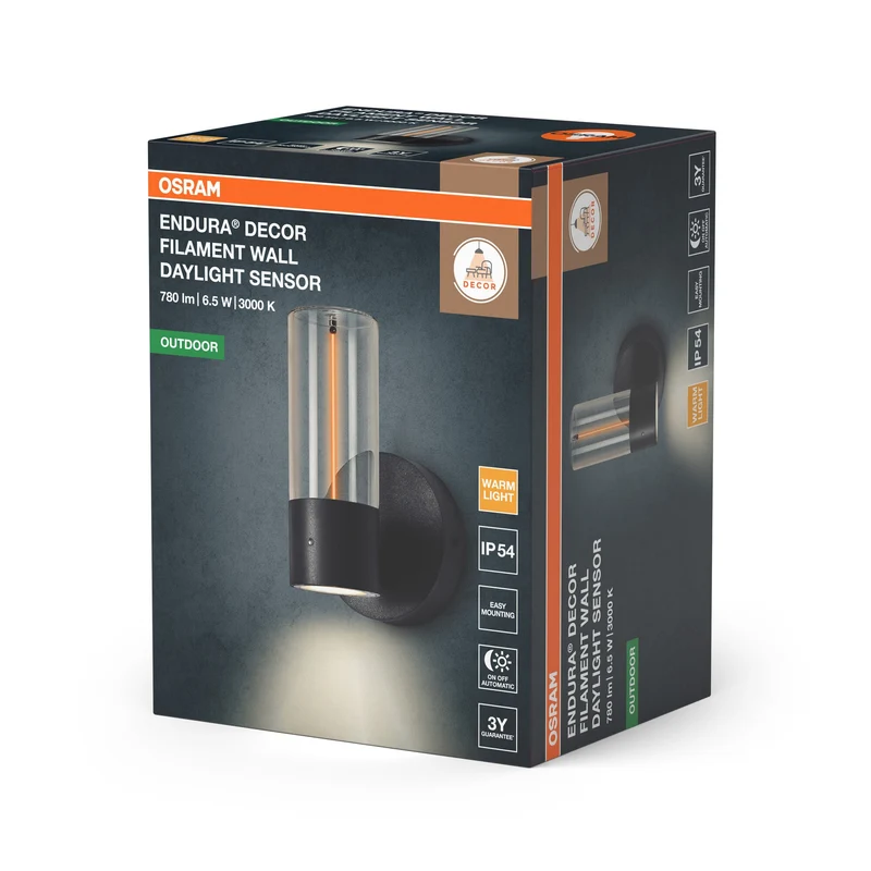 OSRAM ENDURA® Decor Filament Applique extérieure avec capteur de lumière du jour 6,5W IP54 Gris foncé