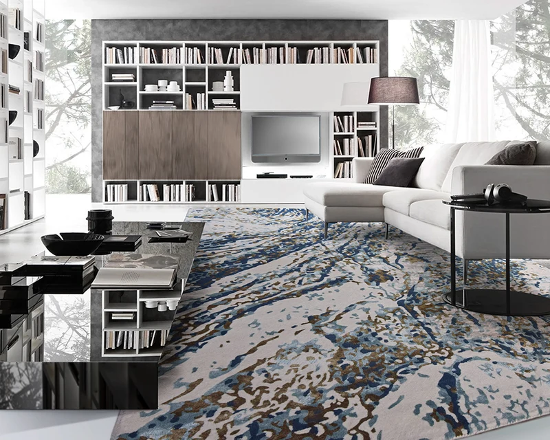 Tapis contemporain pour salon bleu - Marble