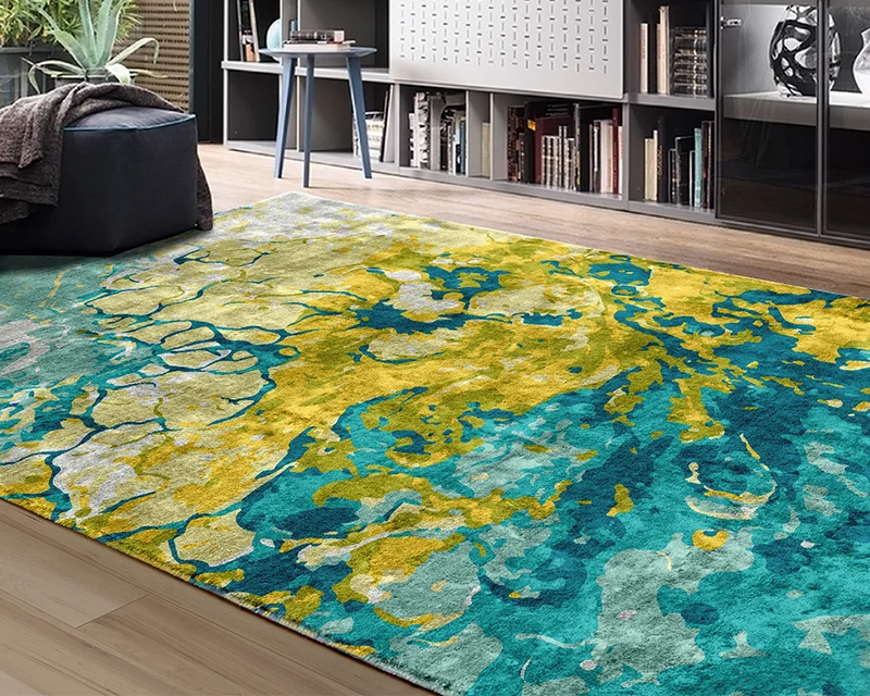 Tapis salon coloré bleu vert - Aquarelle