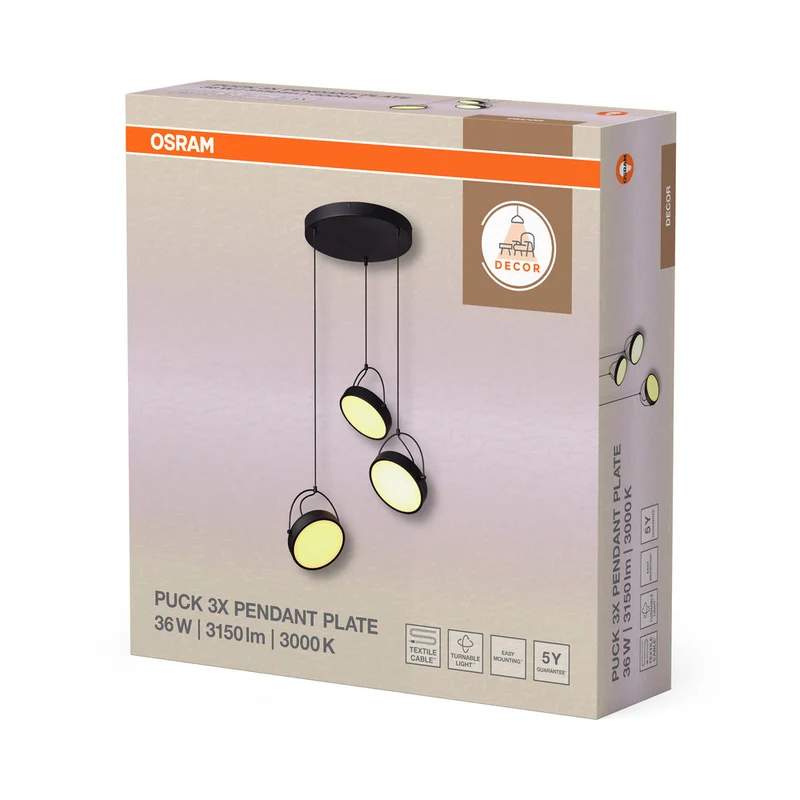 OSRAM DECOR Puck Suspension 3x PL 36W Noir