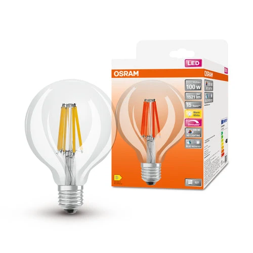 OSRAM Ampoule LED à filament dimmable LED SUPERSTAR+ CL GLOBE95 FIL 100 dim 11W/927 E27 CRI90 BOÎTE, E27, Blanc chaud