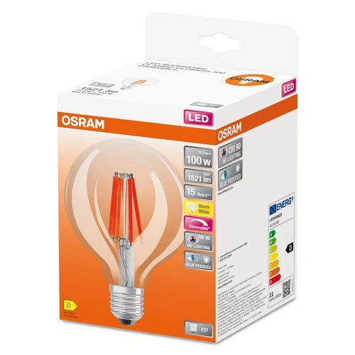 OSRAM Ampoule LED à filament dimmable LED SUPERSTAR+ CL GLOBE95 FIL 100 dim 11W/927 E27 CRI90 BOÎTE, E27, Blanc chaud
