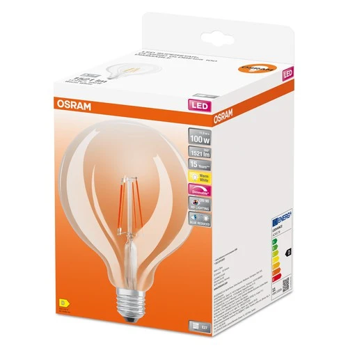 OSRAM Ampoule LED à filament dimmable LED SUPERSTAR+ CL GLOBE125 FIL 100 dim 11W/927 E27 CRI90 BOÎTE, blanc chaud, E27