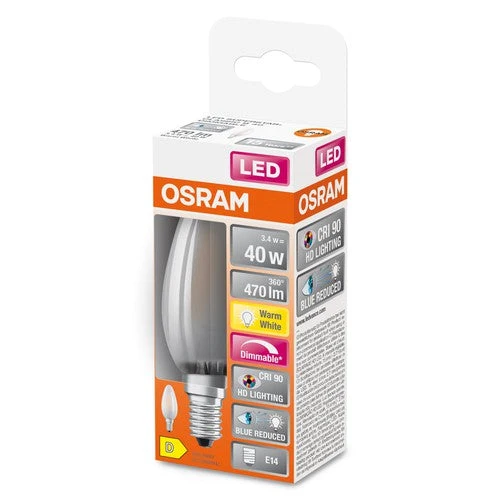 OSRAM Lampe LED dimmable LED SUPERSTAR+ CL B GL FR 40 dim 3,4W/927 E14 IRC90 BOÎTE, Blanc chaud