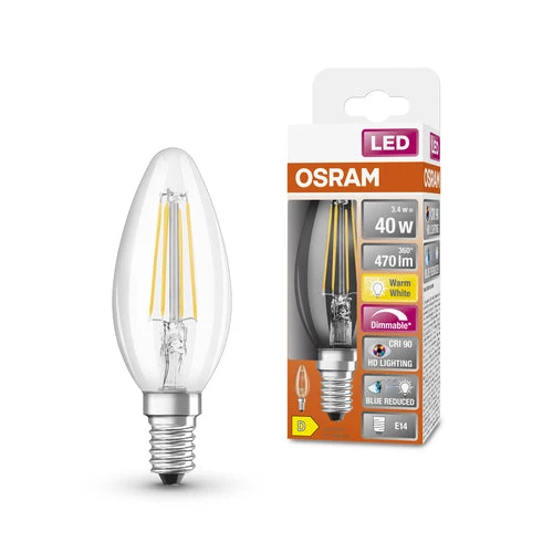 OSRAM Lampe LED dimmable LED SUPERSTAR+ CL B FIL 40 dim 3,4W/927 E14 IRC90 BOÎTE, Blanc chaud