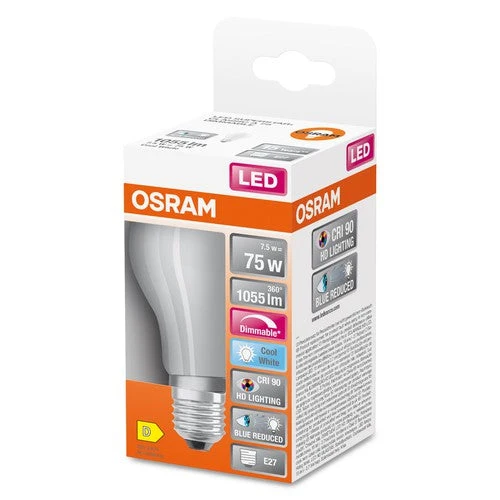 OSRAM Lampe LED dimmable LED SUPERSTAR+ CL A GL FR 75 dim 7,5W/940 E27 IRC90 BOÎTE, E27, Blanc froid