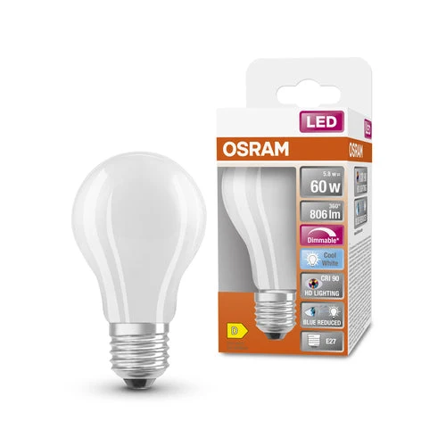OSRAM Lampe LED dimmable LED SUPERSTAR+ CL A GL FR 60 dim 5,8W/940 E27 IRC90 BOÎTE, E27, blanc froid