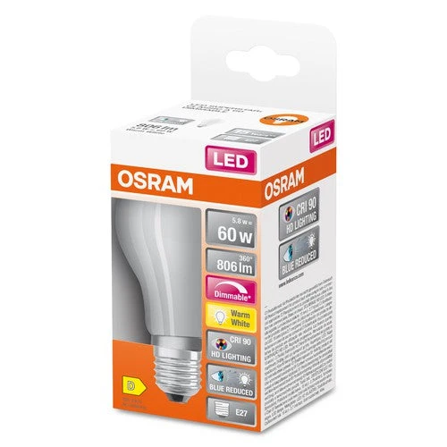 OSRAM Lampe LED dimmable LED SUPERSTAR+ CL A GL FR 60 dim 5,8W/927 E27 IRC90 BOÎTE, E27, Blanc chaud