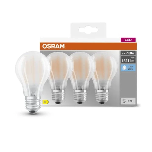 OSRAM LED BASE CLASSIC A lampe mate (ex 100W) 11W / 4000K blanc froid E27, pack de 3