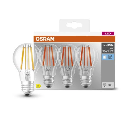 OSRAM LED BASE CLASSIC A lampe claire (ex 100W) 11W / 4000K blanc froid E27 paquet de 3