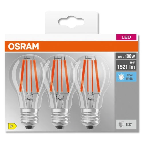 OSRAM LED BASE CLASSIC A lampe claire (ex 100W) 11W / 4000K blanc froid E27 paquet de 3