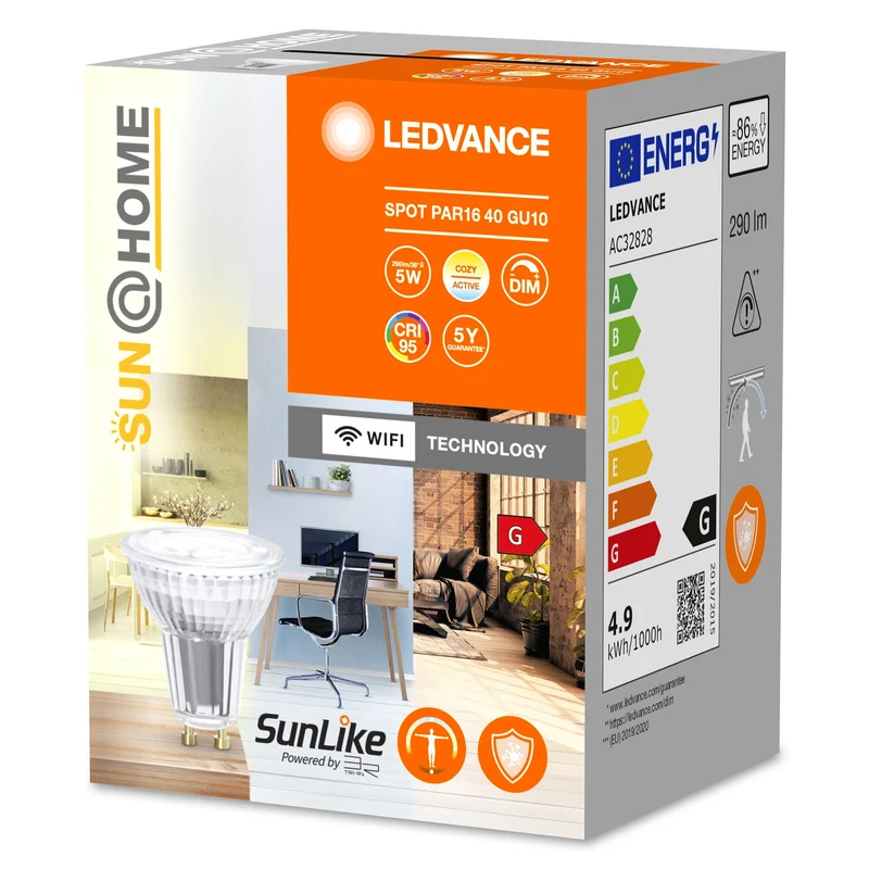 LEDVANCE Wifi SUN@HOME LED SPOT PAR16 dimmable blanc tunable (ex 35W) 4,9W / 2200-5000K GU10