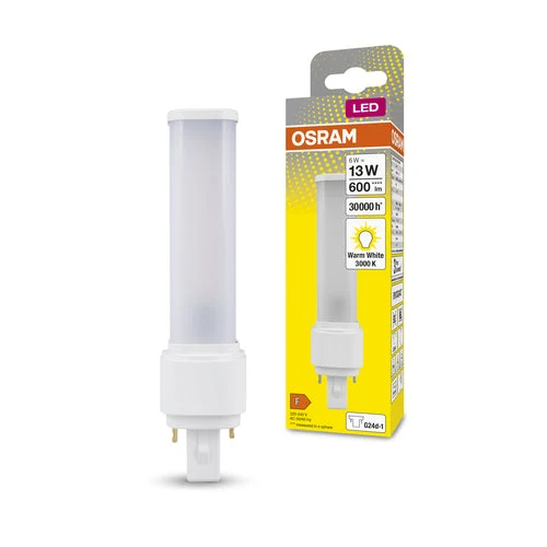 OSRAM DULUX D LED EM & AC MAINS Tube à LED 14,8cm (ex 13W) 6W / 3000K blanc chaud G24d-1