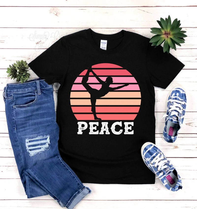 Yoga | Paix | T-shirts rétro, T-shirt de yoga, T-shirt pour hommes, T-shirt pour femmes, Yoga, Motivation, Esprit positif, Vibes positives