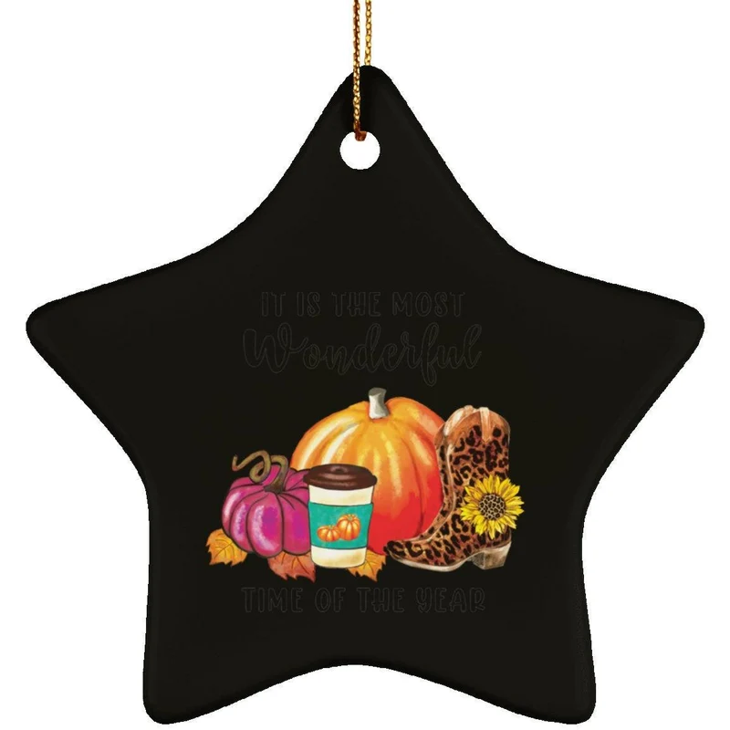 Ornement d’étoile en céramique d’automne et d’Halloween, décor d’étoile d’automne/automne, citrouille, latte épicé, automne de bienvenue, ornement en forme d’étoile d’automne accueillant