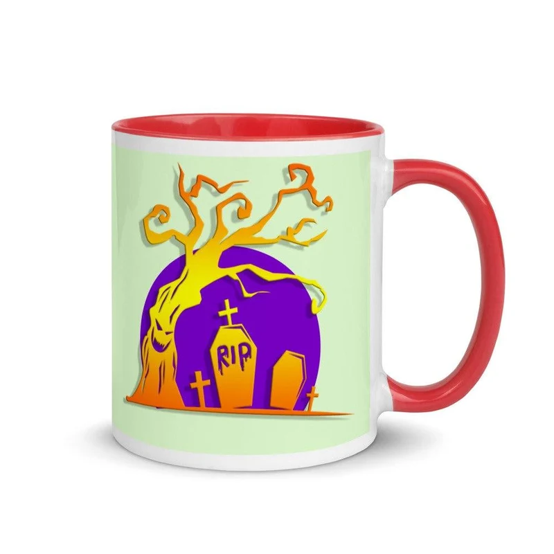 Tasse d’Halloween avec couleur à l’intérieur, tasse d’Halloween RIP, tasse colorée, tasse à café d’Halloween, tasses effrayantes, tasse à café d’Halloween, tasse de pierre tombale