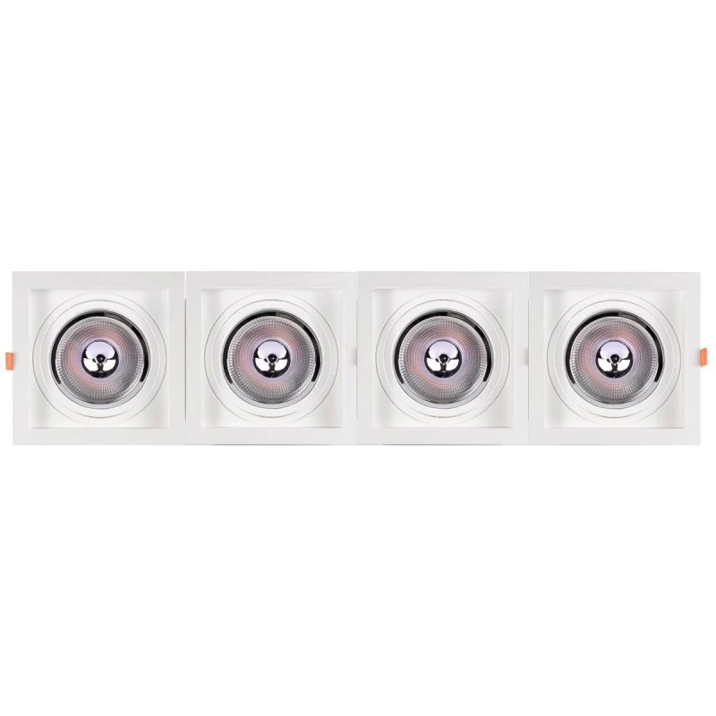 Pack x 4 - Collerette downlight carrée orientable type cardan pour ampoule QR111 ou AR111 - Coupe 155 x 155 mm
