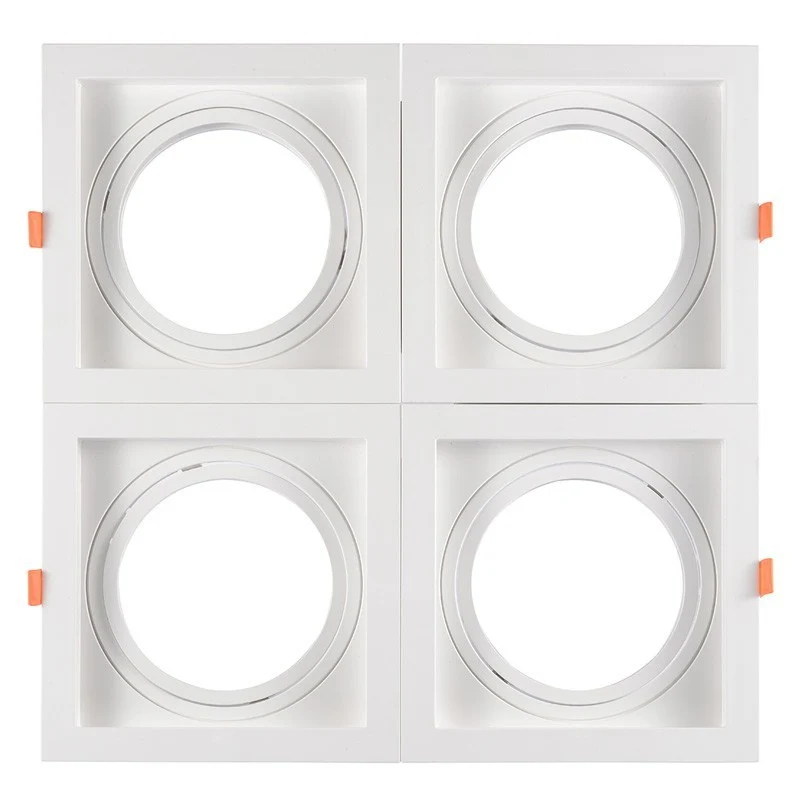 Pack x 4 - Collerette downlight carrée orientable type cardan pour ampoule QR111 ou AR111 - Coupe 155 x 155 mm