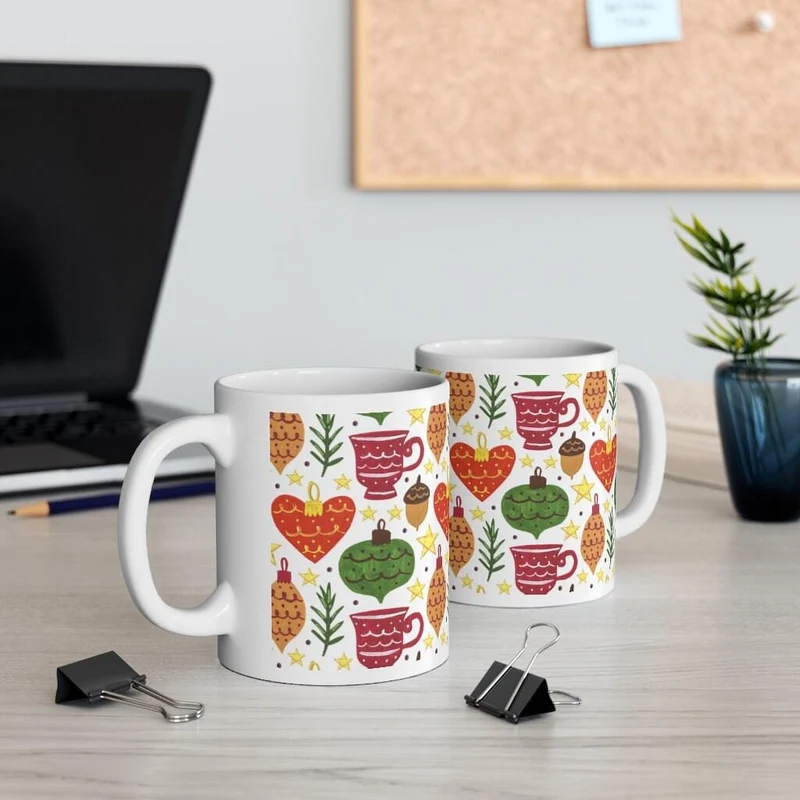 Tasse en céramique d’hiver, tasse à café de Noël, tasse florale d’hiver, cadeau de Noël pour elle, tasse de thé de Noël d’hiver, tasse d’ornements d’arbre de Noël