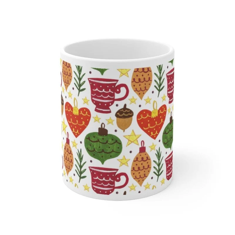 Tasse en céramique d’hiver, tasse à café de Noël, tasse florale d’hiver, cadeau de Noël pour elle, tasse de thé de Noël d’hiver, tasse d’ornements d’arbre de Noël