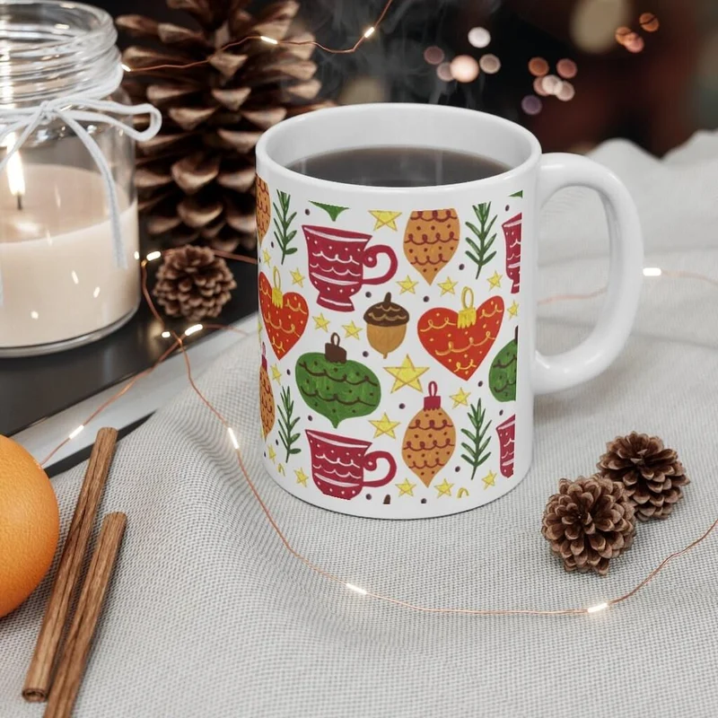 Tasse en céramique d’hiver, tasse à café de Noël, tasse florale d’hiver, cadeau de Noël pour elle, tasse de thé de Noël d’hiver, tasse d’ornements d’arbre de Noël