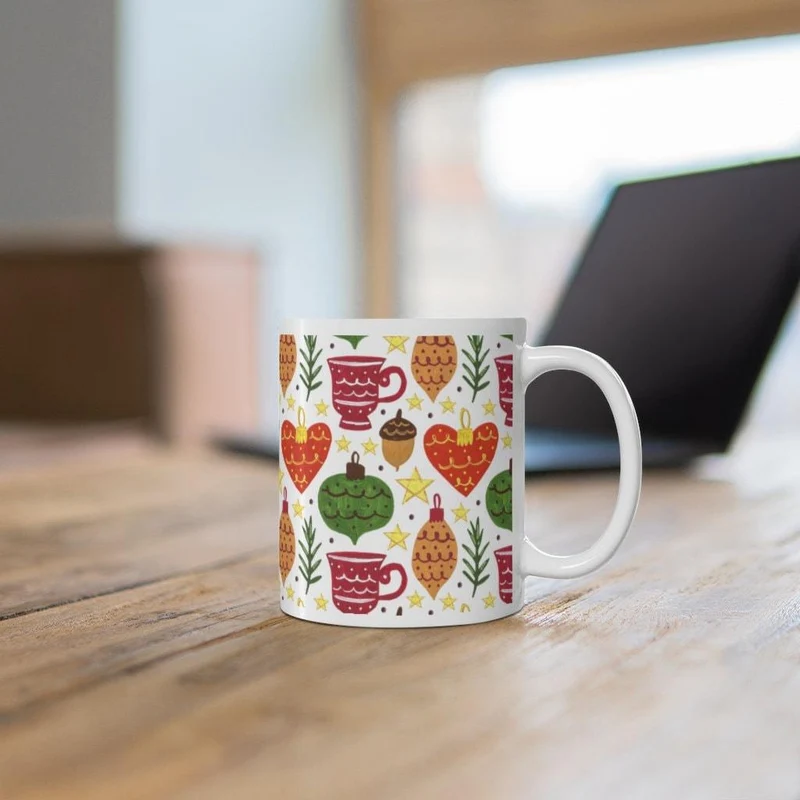Tasse en céramique d’hiver, tasse à café de Noël, tasse florale d’hiver, cadeau de Noël pour elle, tasse de thé de Noël d’hiver, tasse d’ornements d’arbre de Noël