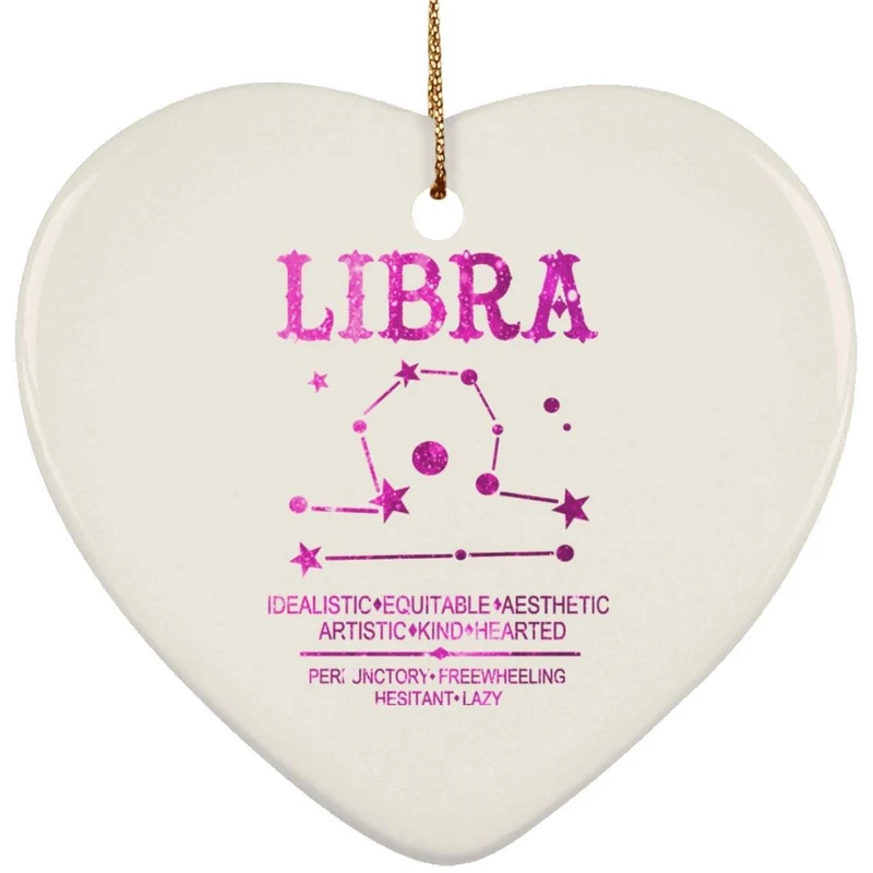 Ornement de cœur en céramique Balance, Cadeaux Balance, Signe du zodiaque Balance, Horoscope Balance, Ornement personnalisé, Cadeau de nouveauté