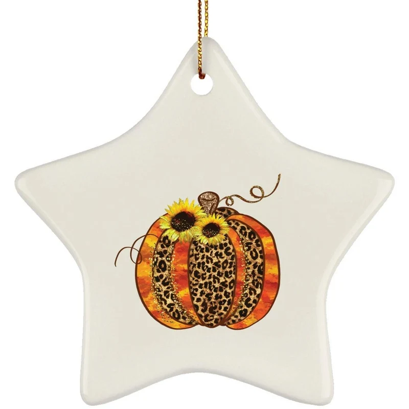 Ornement d’étoile en céramique sur le thème de la citrouille d’Halloween, décoration d’Halloween, collier pendentif d’Halloween, conception de citrouille d’Halloween