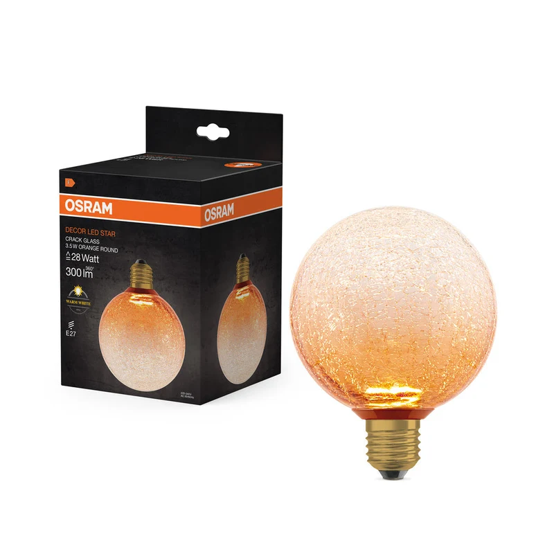 LAMPE LED DÉCORATIVE EN VERRE FISSURÉ RONDE ORANGE