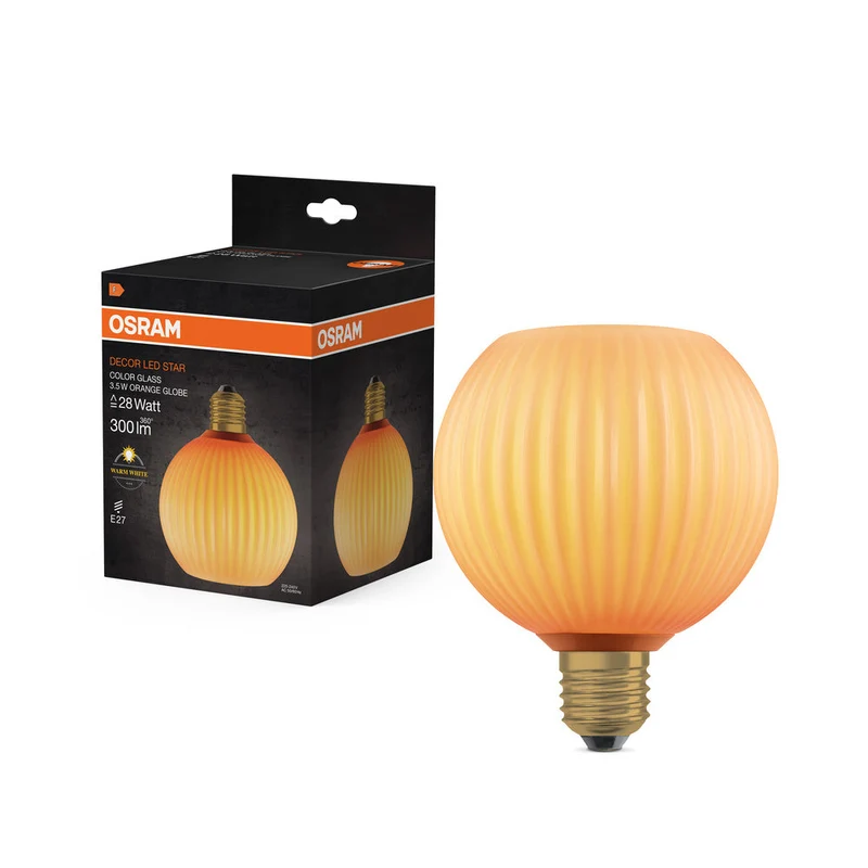 LAMPE LED DÉCORATIVE EN VERRE COLORÉ GLOBE ORANGE