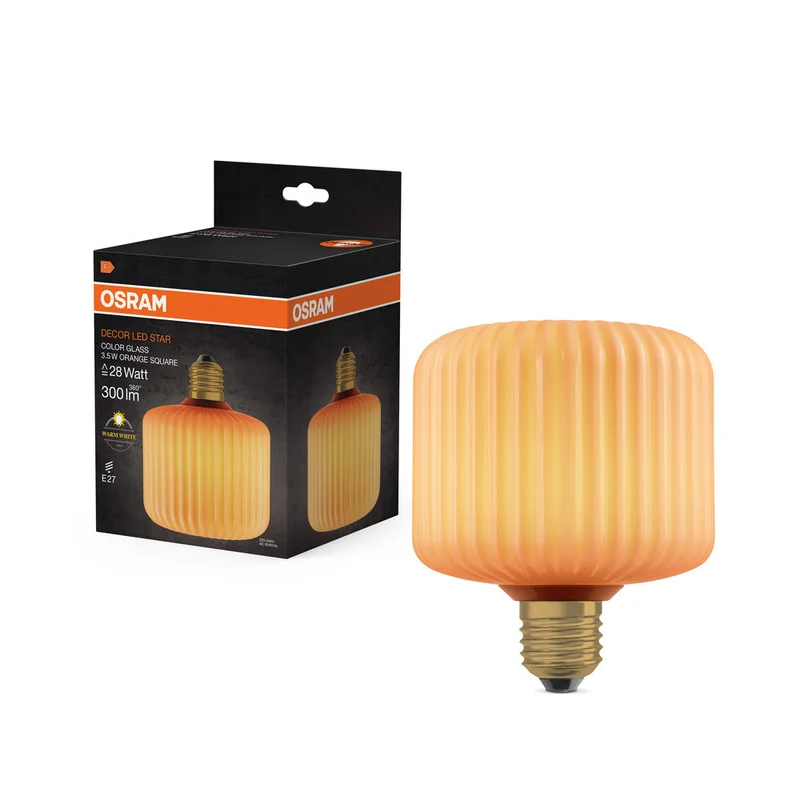 LAMPE LED DÉCORATIVE EN VERRE COLORÉ CARRÉ ORANGE