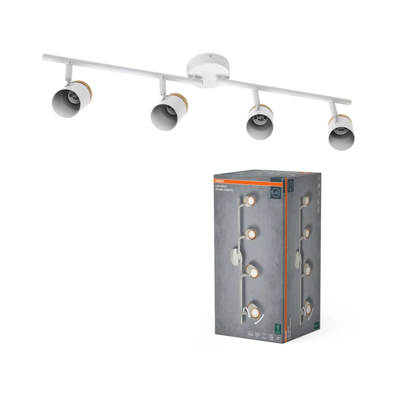 OSRAM LED Spot Stamp lampe à poser 4xGU10 Blanc et bois