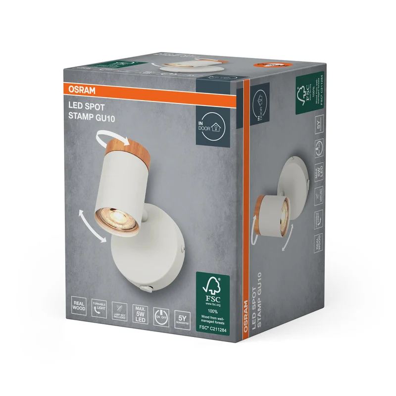 OSRAM LED Spot Stamp applique 1xGU10 Blanc et bois