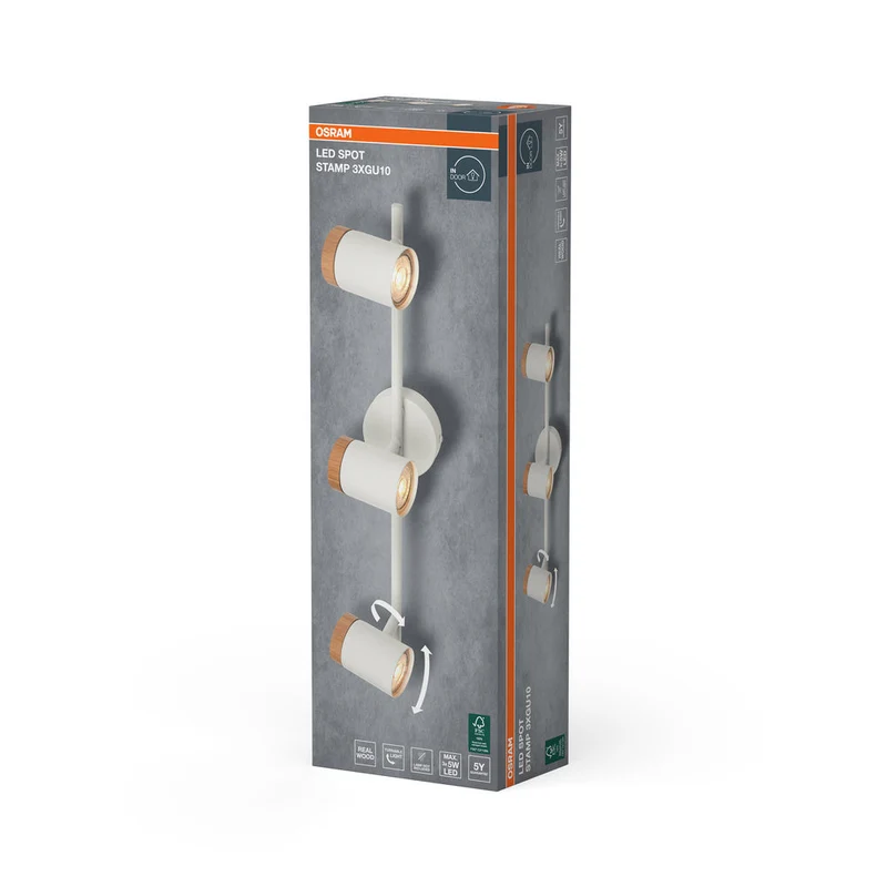 OSRAM LED Spot Stamp lampe à poser 3xGU10 Blanc et bois