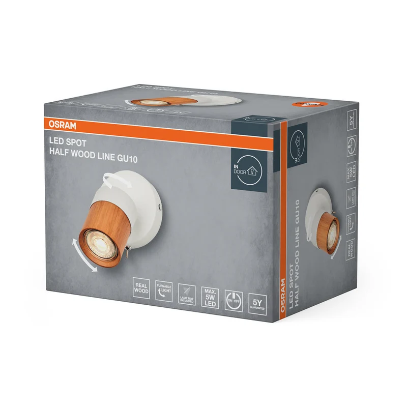 OSRAM LED Spot Half Wood Line applique 1xGU10 Blanc et décor bois