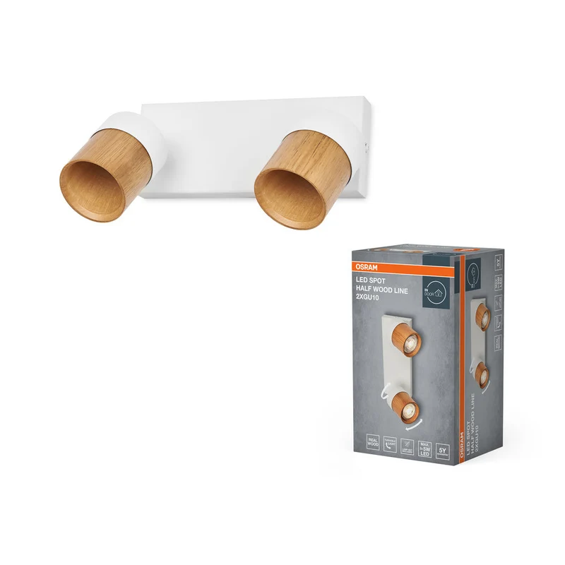 OSRAM LED Spot Half Wood Line lampe à poser 2xGU10 Blanc et décor bois