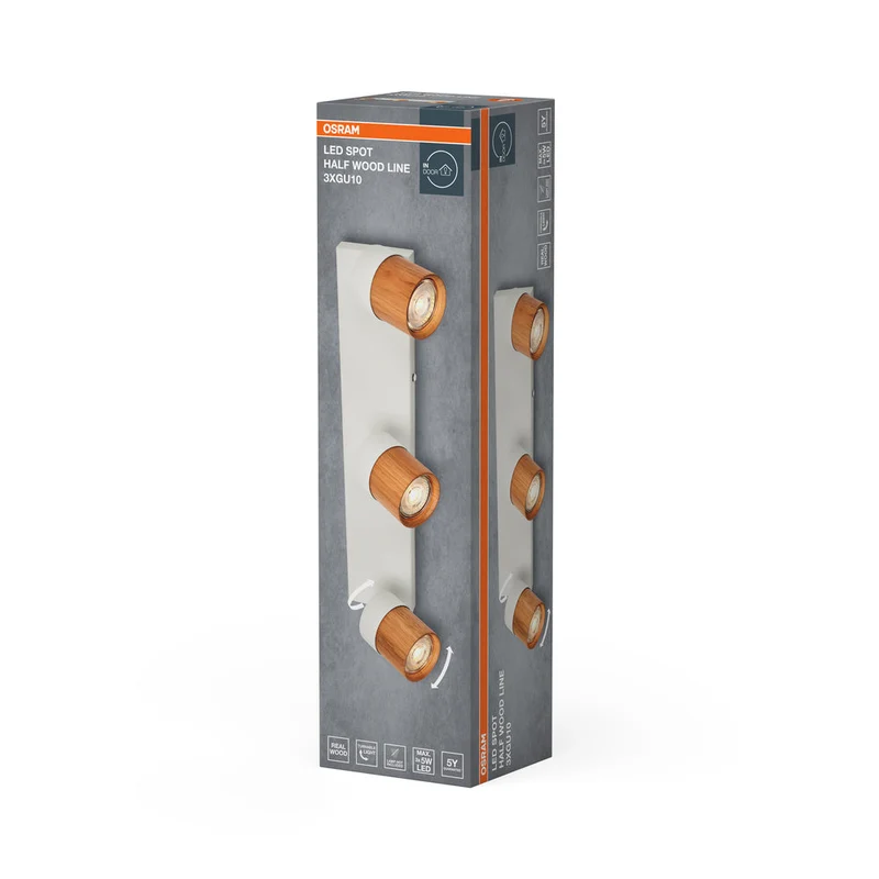 OSRAM LED Spot Half Wood Line lampe à poser 3xGU10 Blanc et décor bois