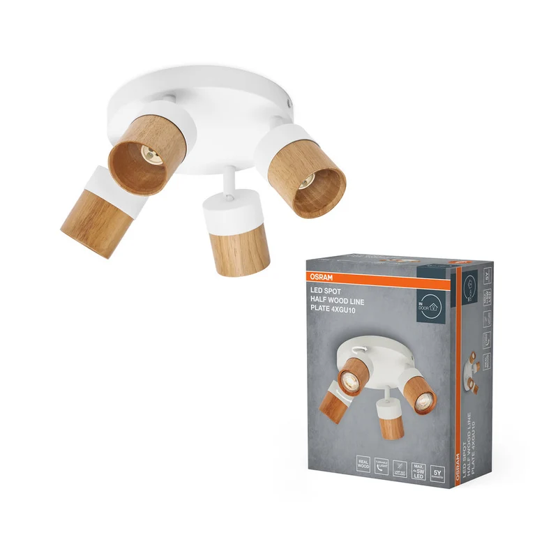 OSRAM LED Spot Half Wood Line Plate lampe à poser 4xGU10 Blanc et décor bois