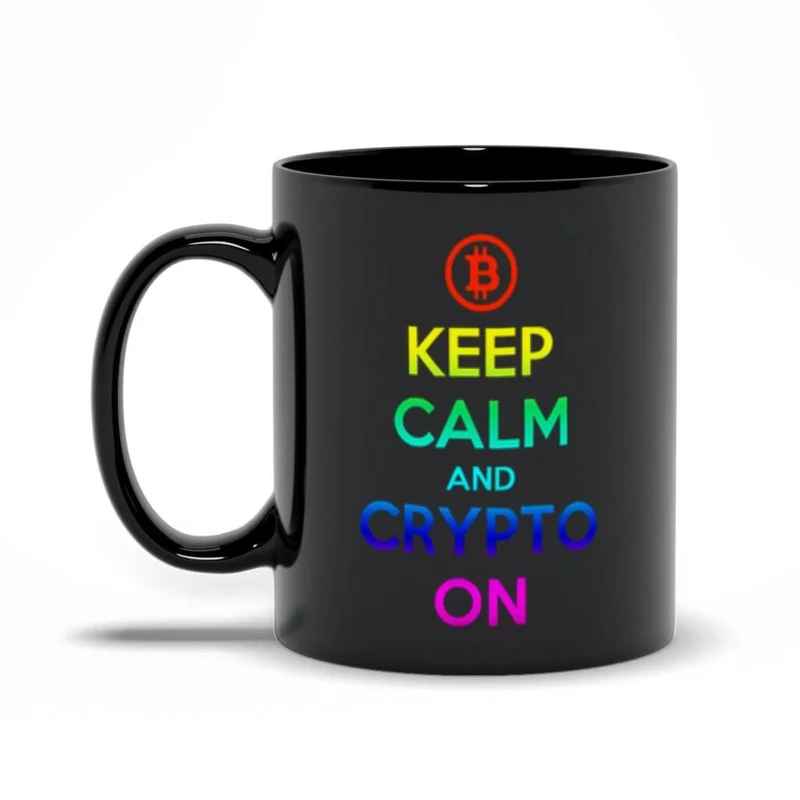 Gardez votre calme et votre crypto sur des tasses noires