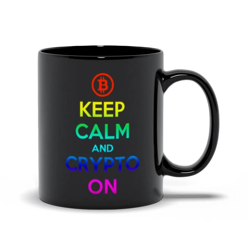 Gardez votre calme et votre crypto sur des tasses noires