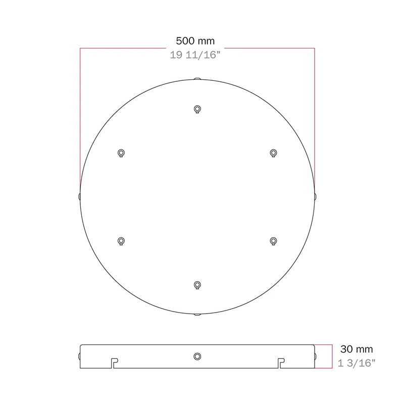 Pavillon rond en aluminium Ø 50 cm avec équerre et Câble de mise à la terre, avec 6 trous frontaux - Noir