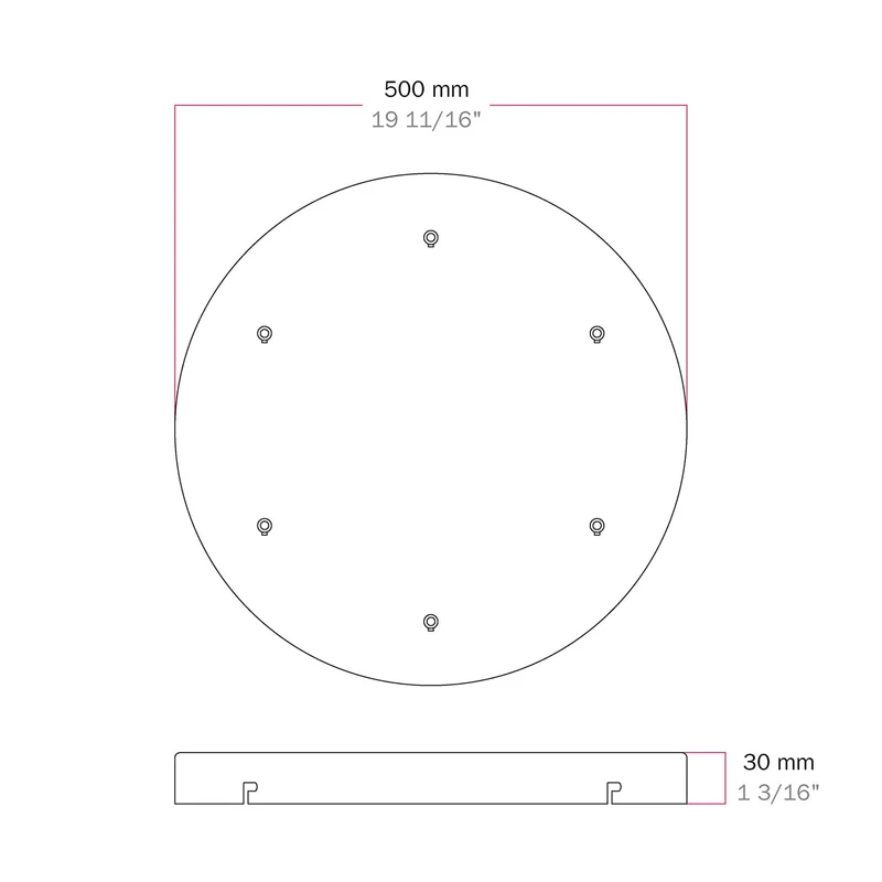 Pavillon rond en aluminium Ø 50 cm avec étrier et câble de mise à la terre, avec 6 trous frontaux - Blanc Mat