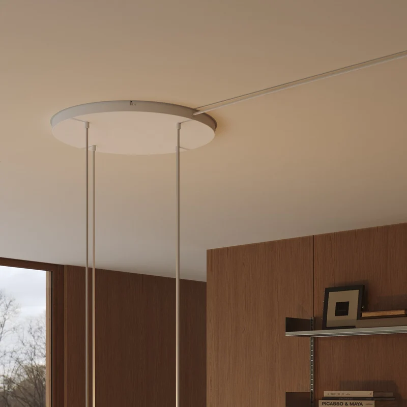 Pavillon rond en aluminium Ø 50 cm avec étrier et câble de mise à la terre, avec 4 trous frontaux - Blanc Mat