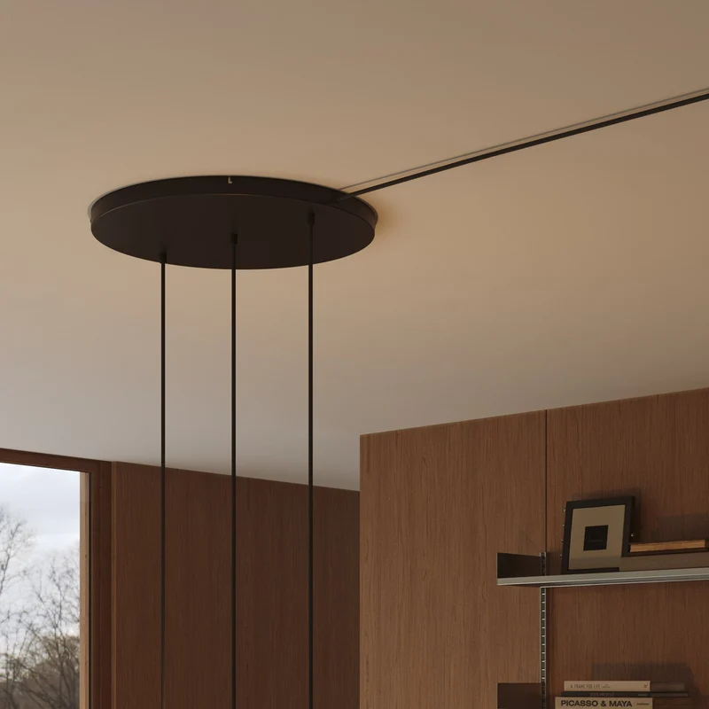 Pavillon rond en aluminium Ø 50 cm avec équerre et Câble de mise à la terre, avec 3 trous en ligne frontaux - Noir