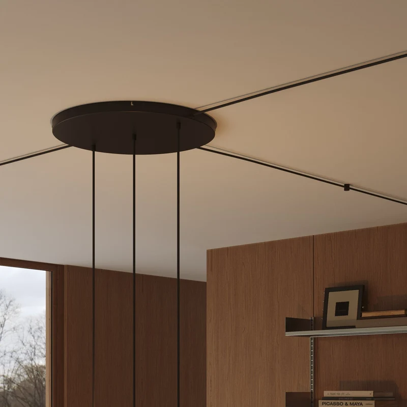 Pavillon rond en aluminium Ø 50 cm avec équerre et Câble de mise à la terre, avec 3 trous en ligne frontaux - Noir
