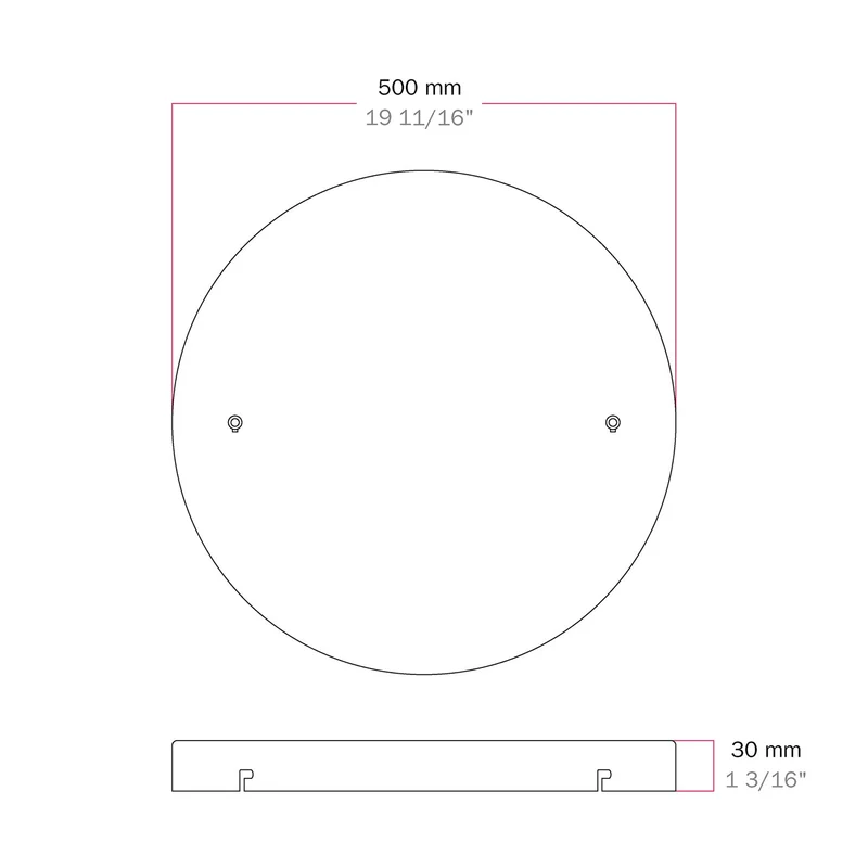 Pavillon rond en aluminium Ø 50 cm avec étrier et câble de mise à la terre, avec 2 trous frontaux - Blanc Mat