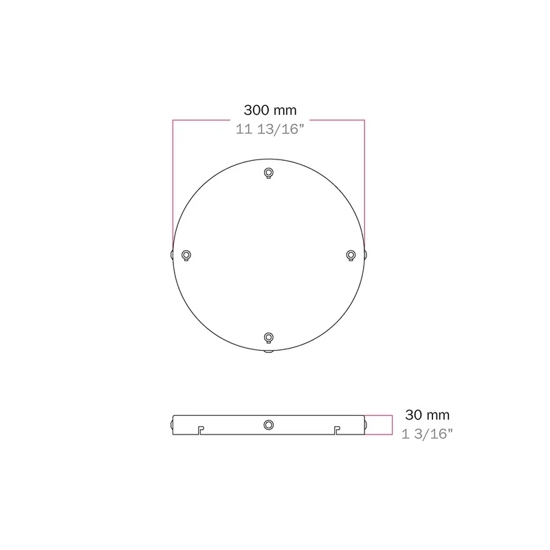 Pavillon rond en aluminium Ø 30 cm avec équerre et Câble de mise à la terre, avec 4 trous frontaux - Noir