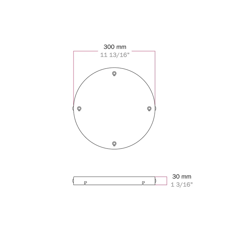 Pavillon rond en aluminium Ø 30 cm avec équerre et Câble de mise à la terre, avec 4 trous frontaux - Blanc Mat
